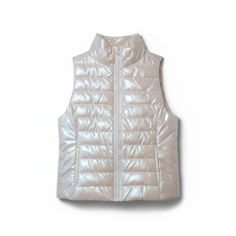 Aeropostale Live Love Dream White Iridescent Puffer Vest Full Zip Shiny Womens S